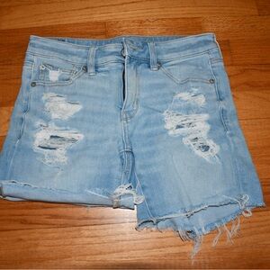 Distressed Light Blue Denim Shorts